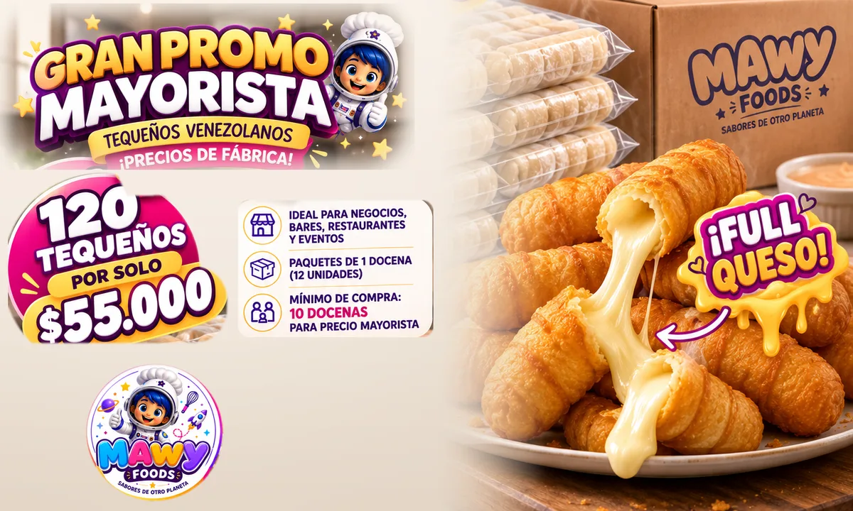 Gran promo mayorista: tequeños venezolanos en paquetes de 1 docena, mínimo de compra 10 docenas